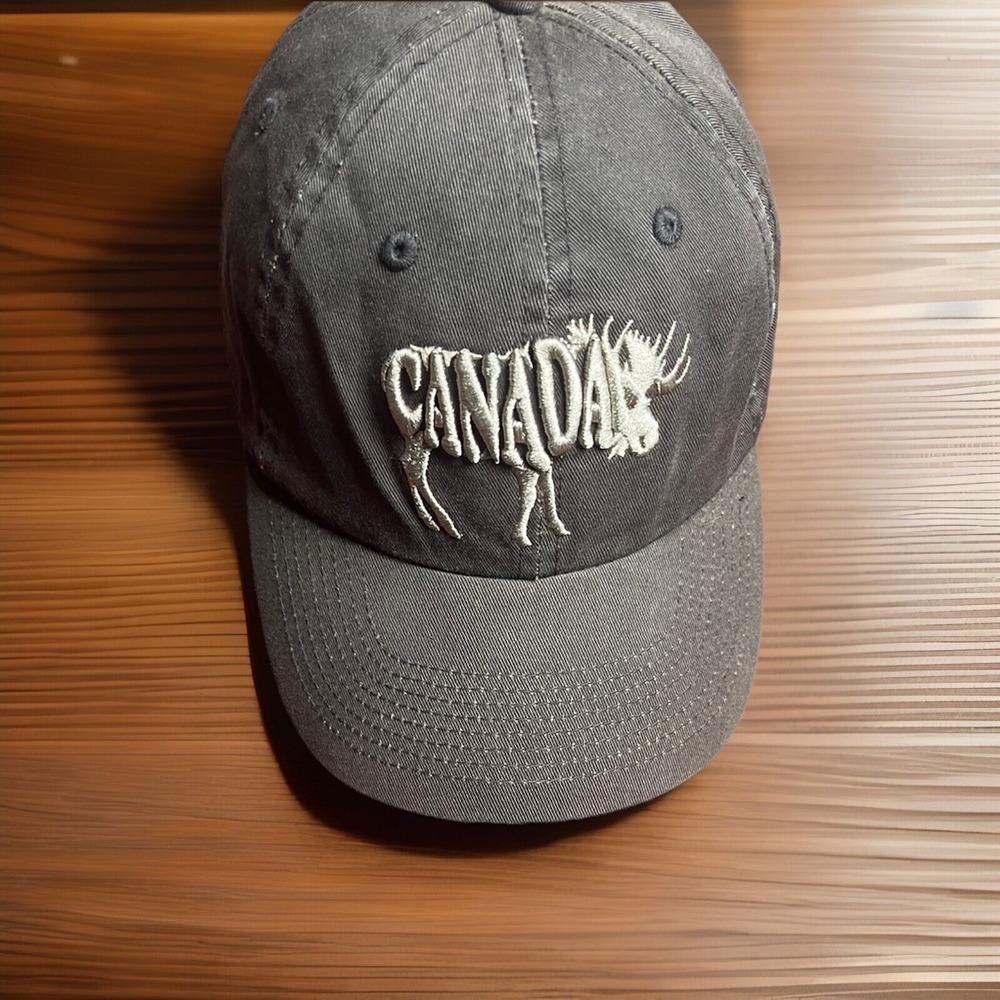 Gray Canadian hat with Logo Of  moose  Adjustable Cap One Size Fit All